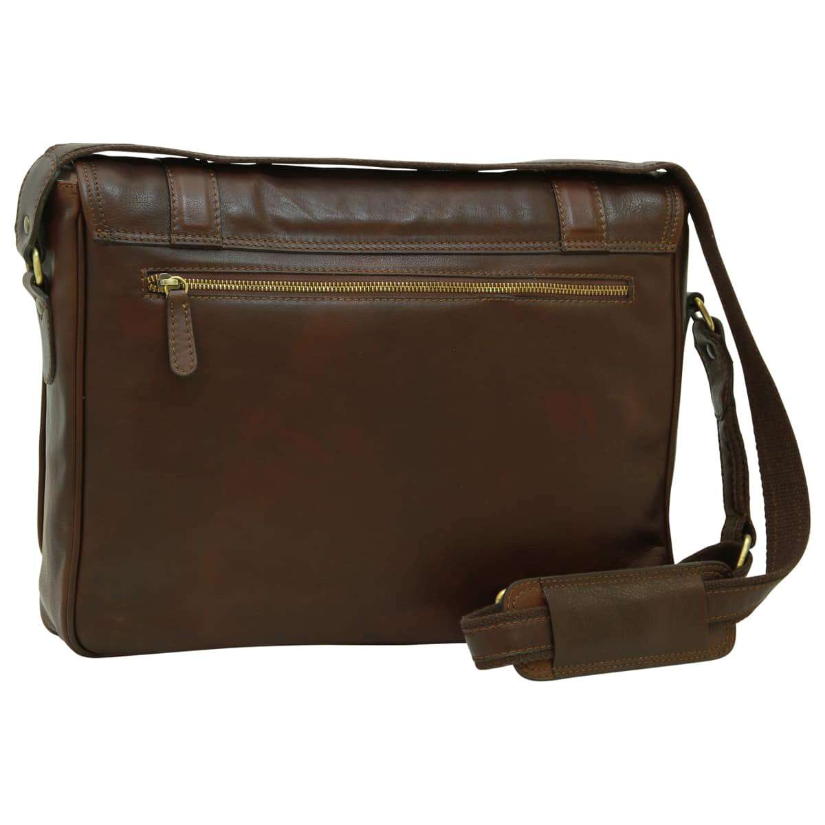 Soft Calfskin Leather Messenger Bag - Dark Brown-1