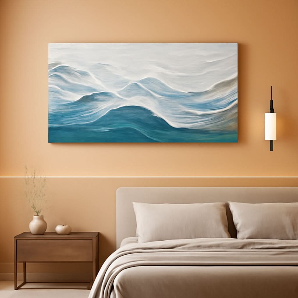 Blue White Ocean Abstract Canvas Artwork 20x40 Inches-0