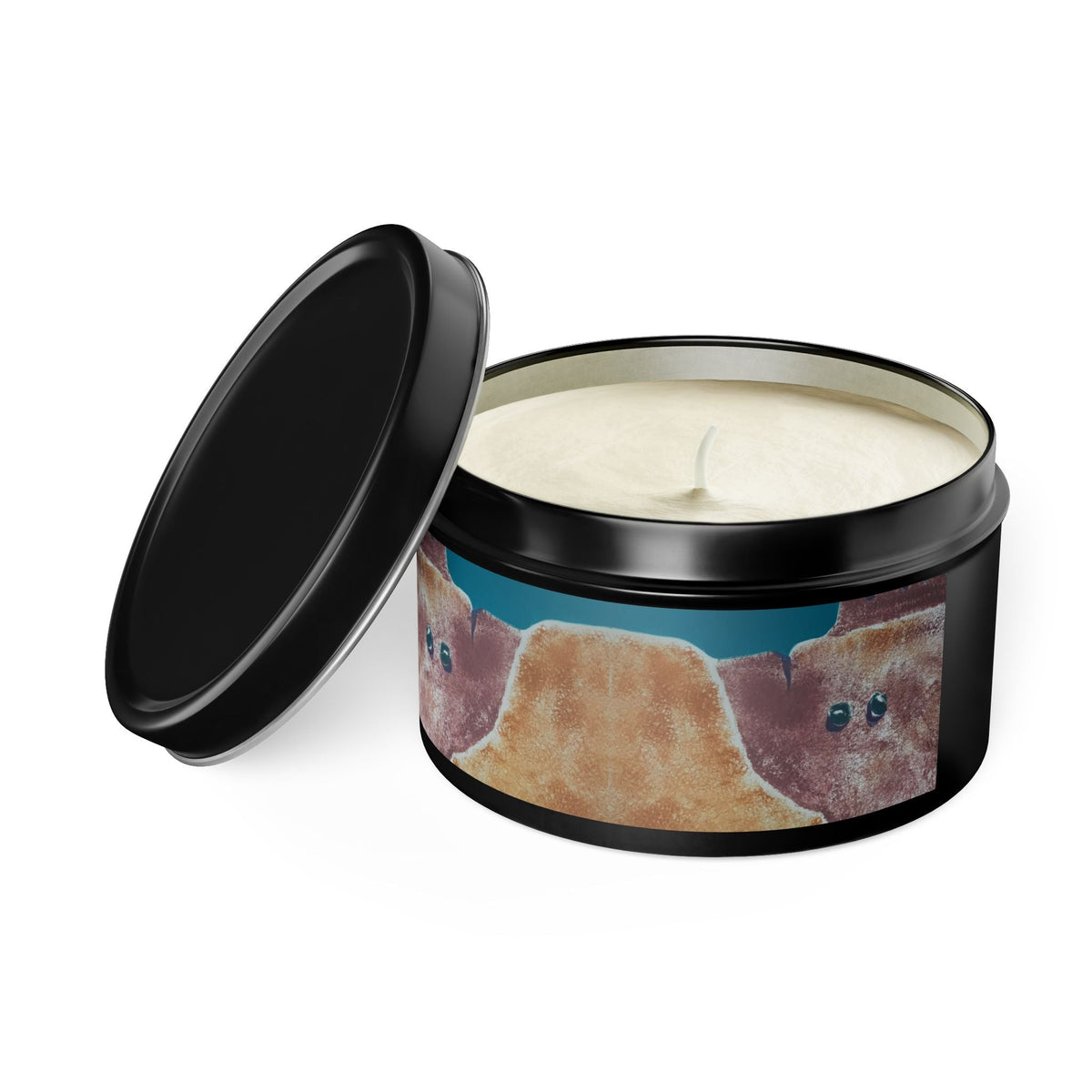 8oz Eco-Friendly Scented or Unscented Soy Wax Tin Candle with 'Pueblo Series 1' Abstract Artwork by American Artist Barbara Cleary-1