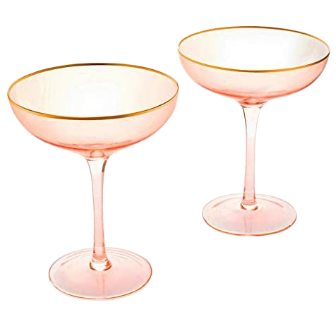 Pink Rim Martini Cocktail Glasses Premium Barware Gift Elegant Drinkware Collection-0