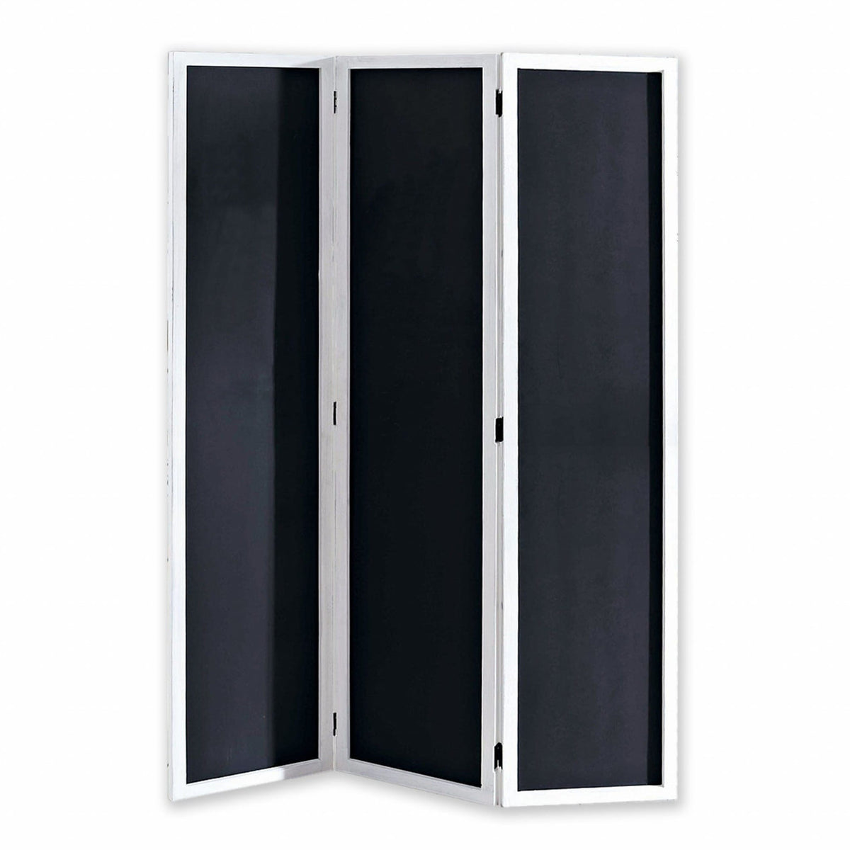 67" Black and White Chalkboard Wood Folding Three Panel Screen Room Divider-0