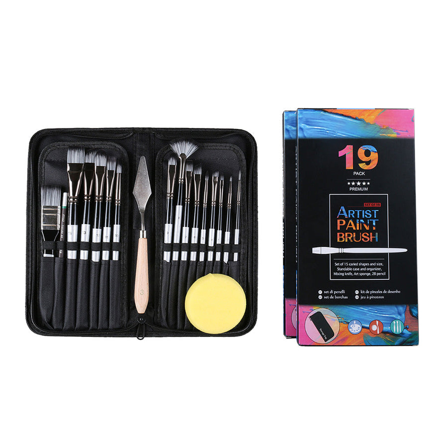 Artist Paint Brush Set 19x Suitable for Watercolour, Acrylic, and Oil Painting