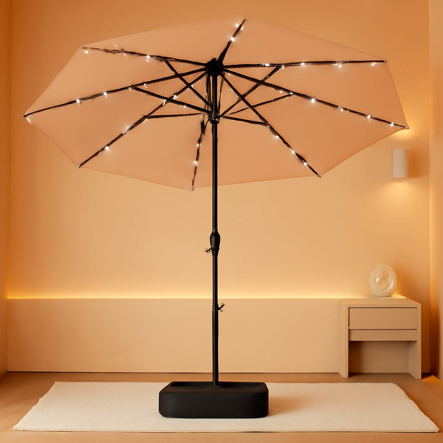 Beige 15ft Rectangular Patio Umbrella Integrated LEDs