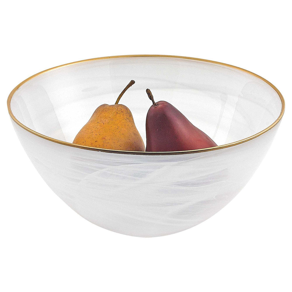 10" White and Gold Alabaster Glass Round Serving Bowl-0