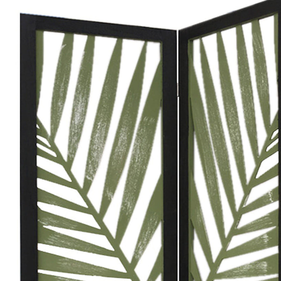 67" Green Solid Wood Folding Three Panel Screen Room Divider
