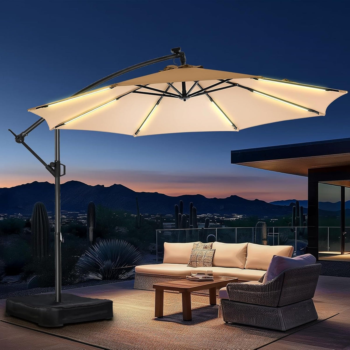 10Ft Offset Patio Umbrella Weatherproof LED Lights-0
