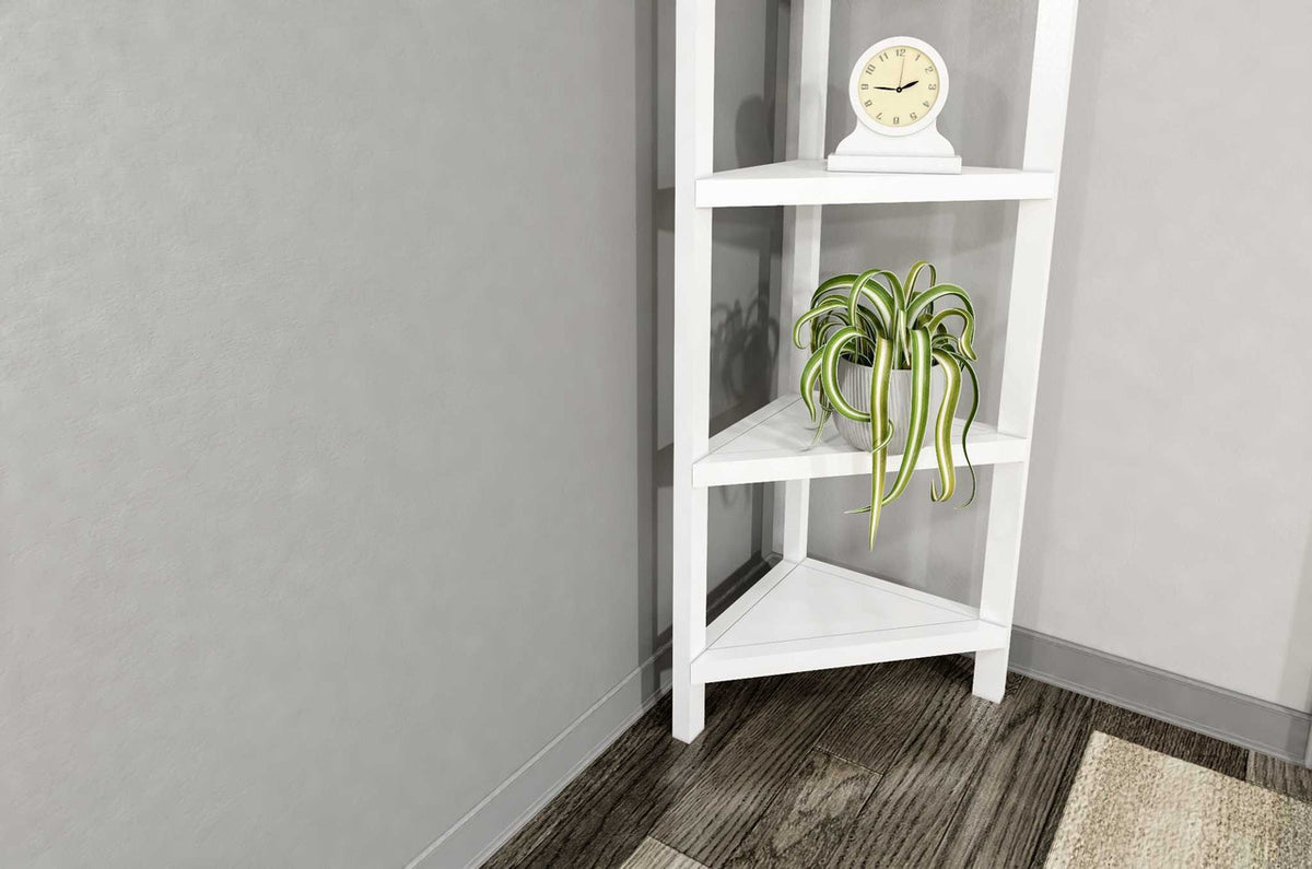 60" White Solid Wood Corner Bookcase-0