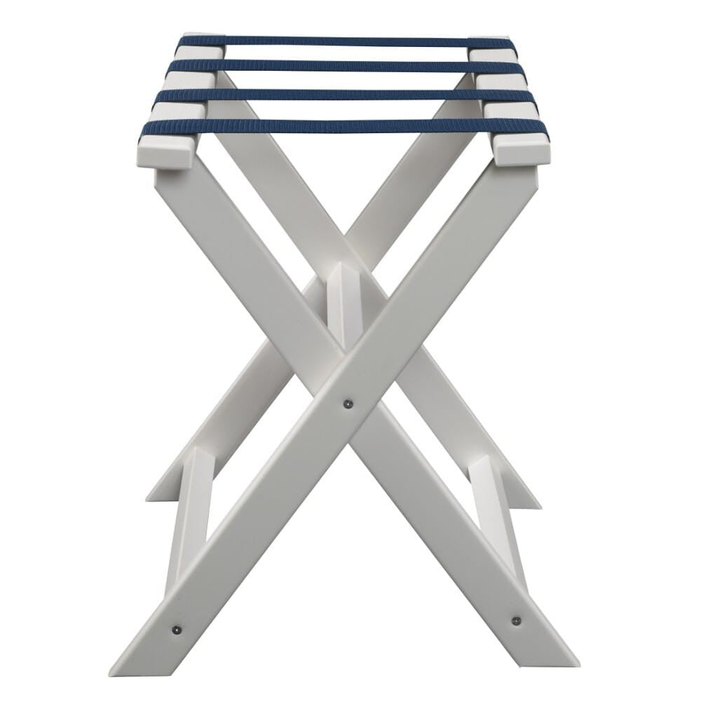 Earth Friendly White Folding Luggage Rack With Navy Straps-0