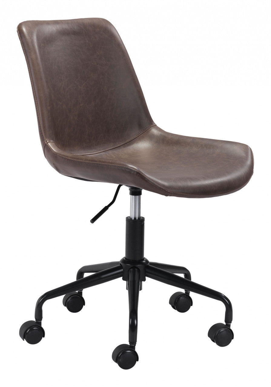 Brown and Black Adjustable Swivel Faux Leather Rolling Office Chair-0
