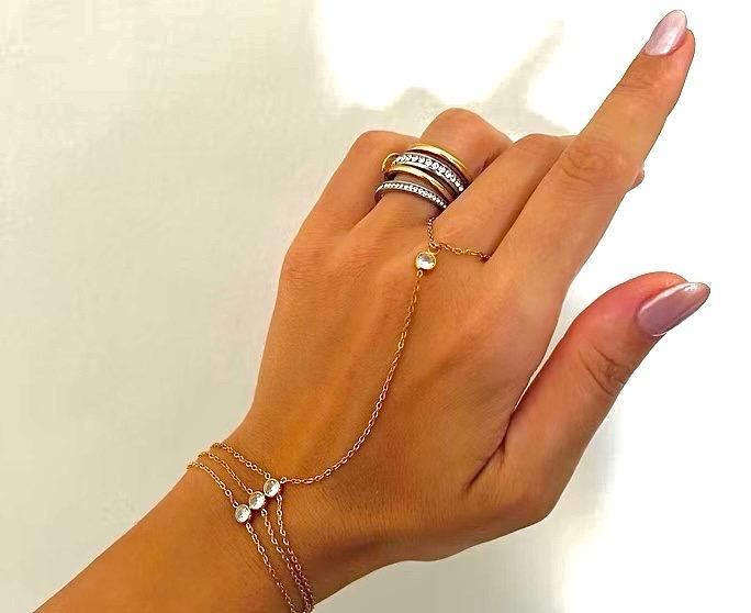Triple Stone Hand Chain Bracelet – 18K Gold-Plated