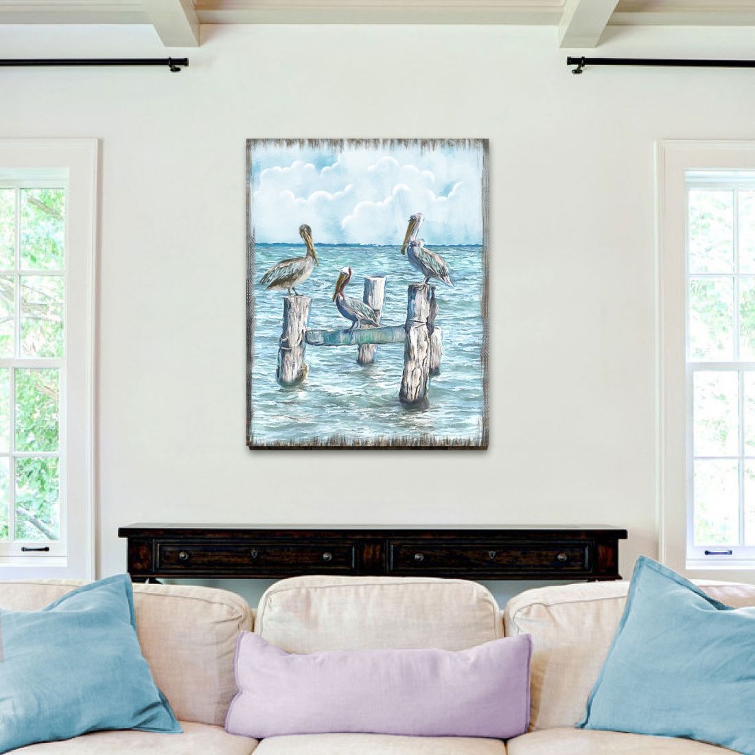Waiting for a Catch Pelicans Wooden Coastal Wall Art by Nature Wonders - Coastal Sea-Life Decor - 95252-5B-0