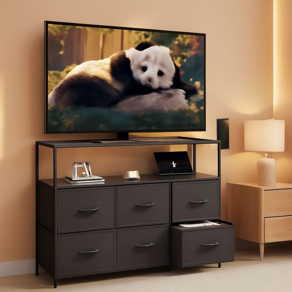 Dresser TV Stand Black With Built In Charging Station-0