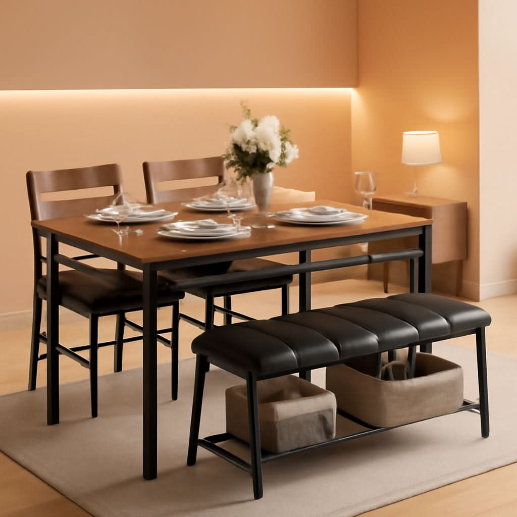 Industrial Dining Room Table Set For Four Rustic Brown-0