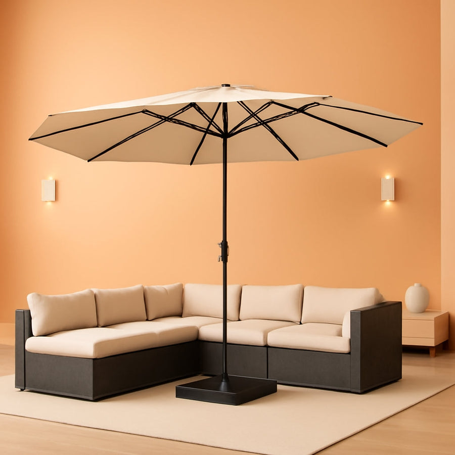 15Ft Beige Oversized Rectangular Umbrella With Base