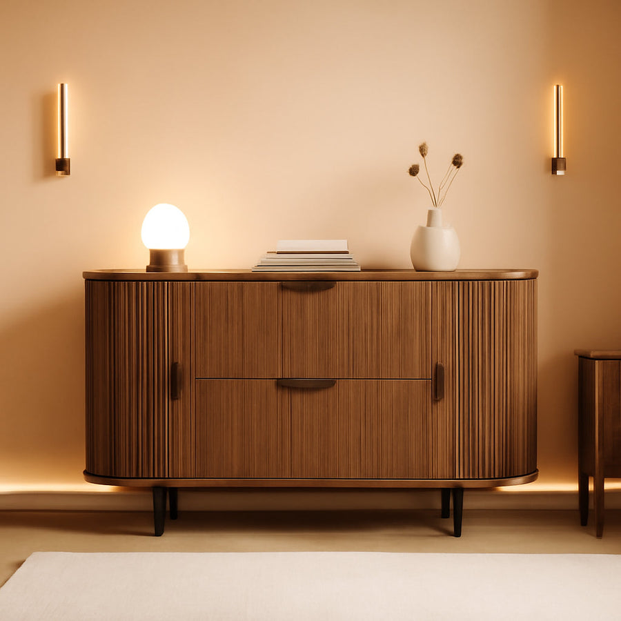 39.4-inch Brown Fluted Filing Cabinet with 2 Drawers