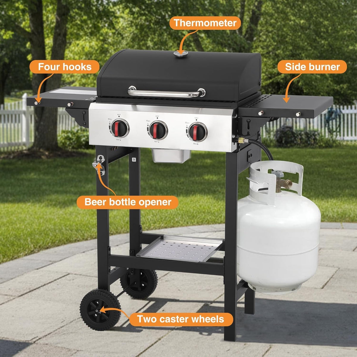 3-Burner Propane Grill With Porcelain-Enamel Cast-Iron Grates-4