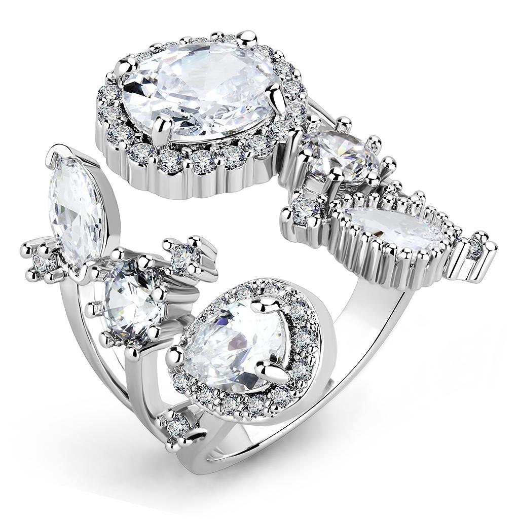 3W1454 - Rhodium Brass Ring with AAA Grade CZ  in Clear-0