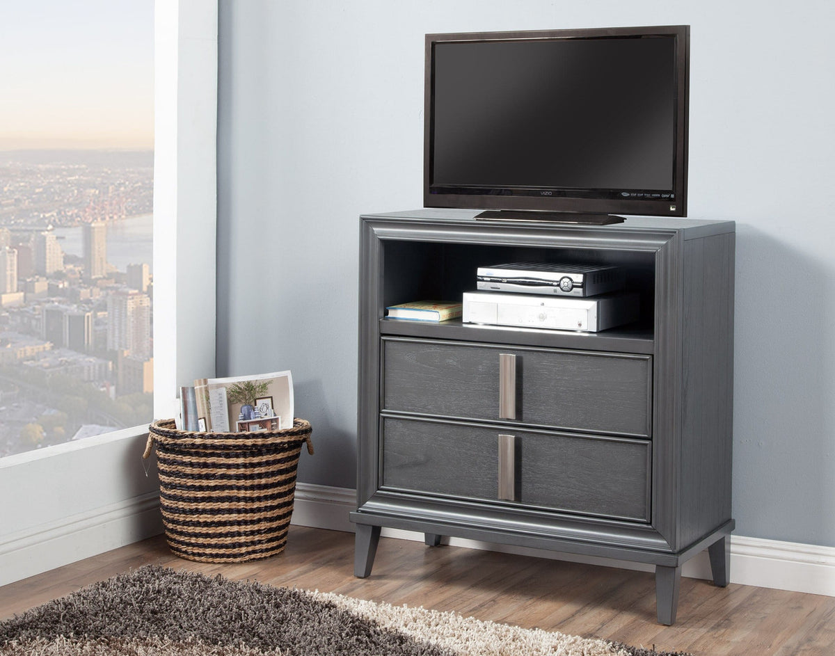 36" Gray Pine Poplar Solids With Mindy And Veneer Open Shelving TV Stand-0