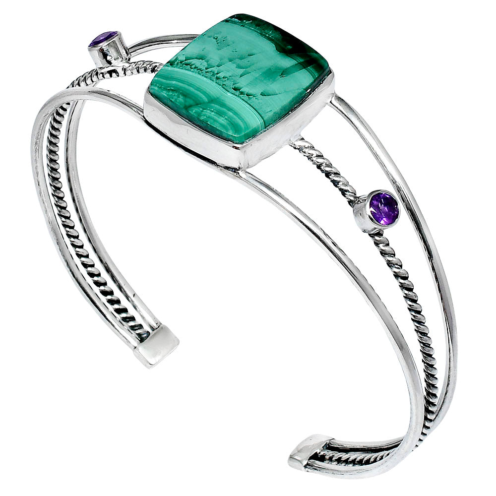 Premium Malachite Eye & Amethyst Cuff Bangle Bracelet B-1011 41-EB10451-1