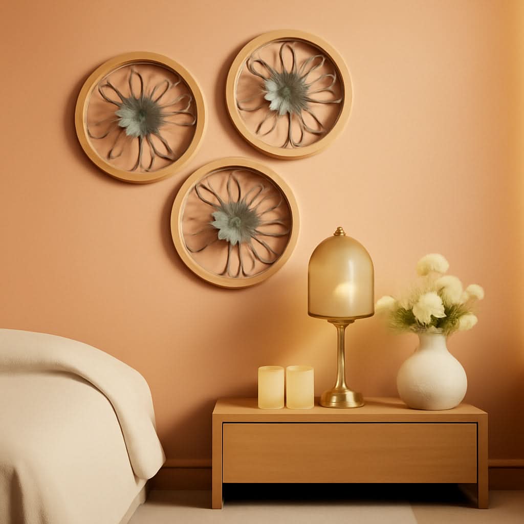 Round Farmhouse Wall Decor Set With Interchangeable Metal Flowers Washed White-0