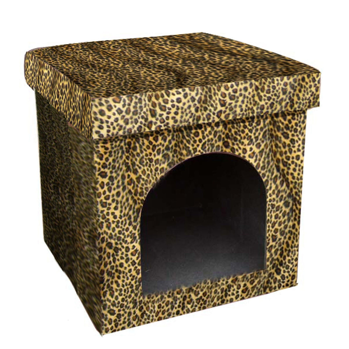 Cheetah Print Upholstered Folding Dog House Shaped Pet Bed-0