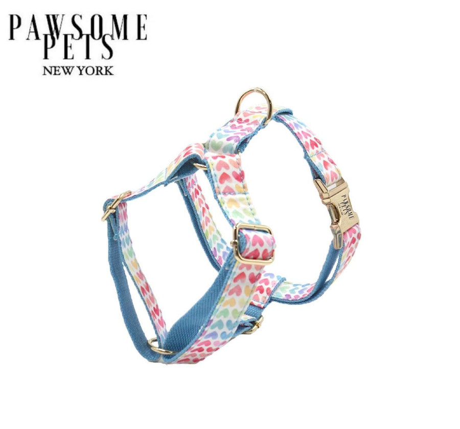 Rainbow Heart Blue Step-In Dog Harness