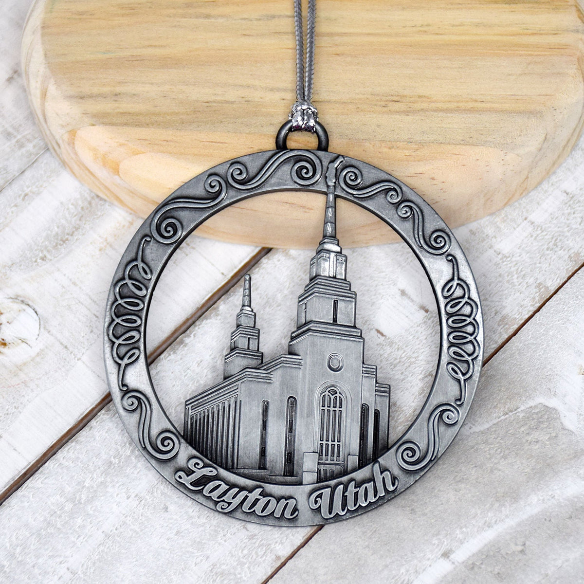 Layton Utah Antique Silver 3" Temple Ornament-0