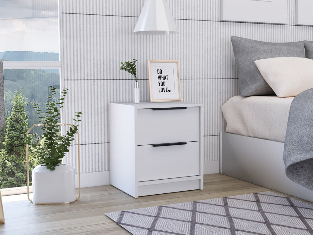 Stylish White Two Drawer Nightstand-0
