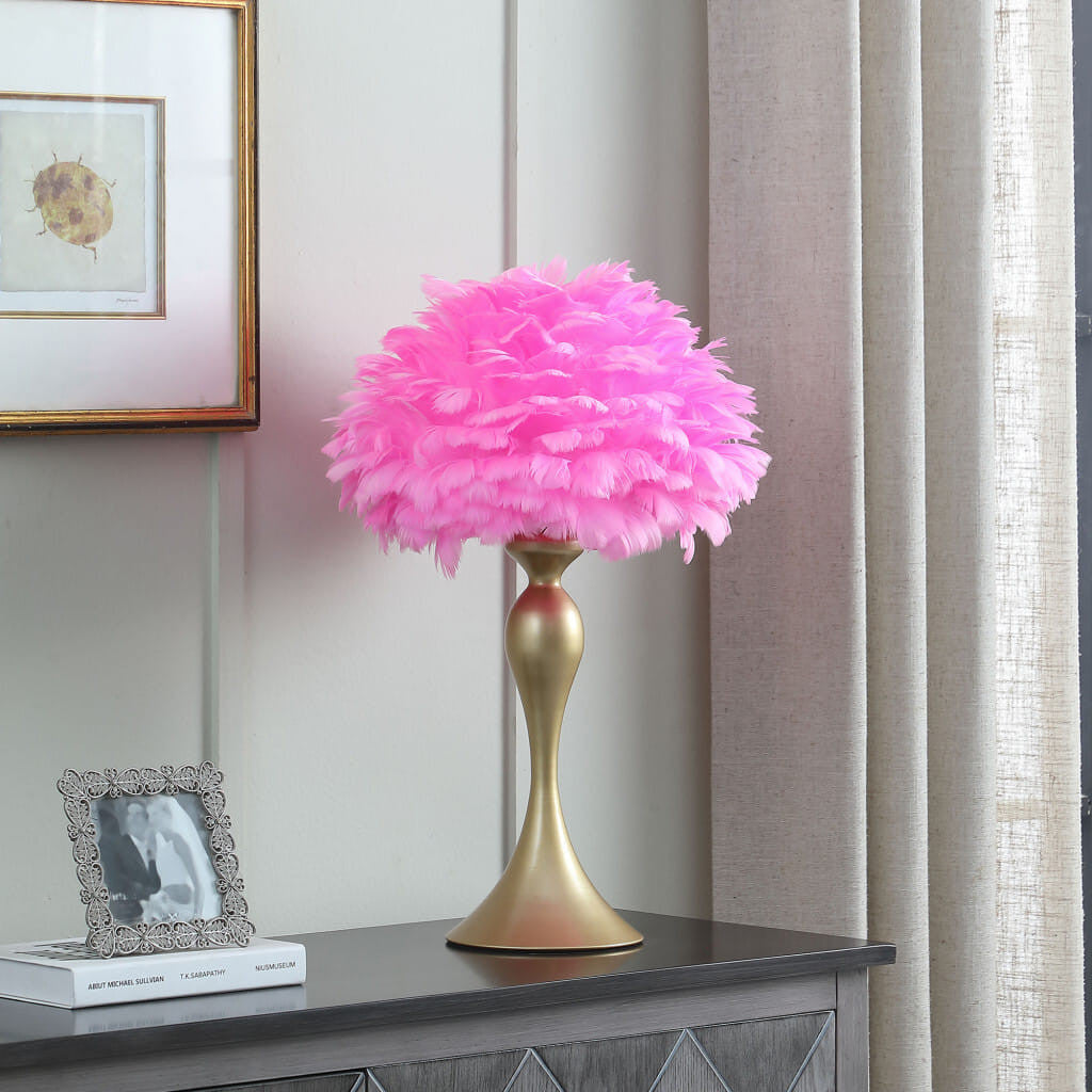 24" Glam Hot Pink Feather and Gold Table Lamp-0
