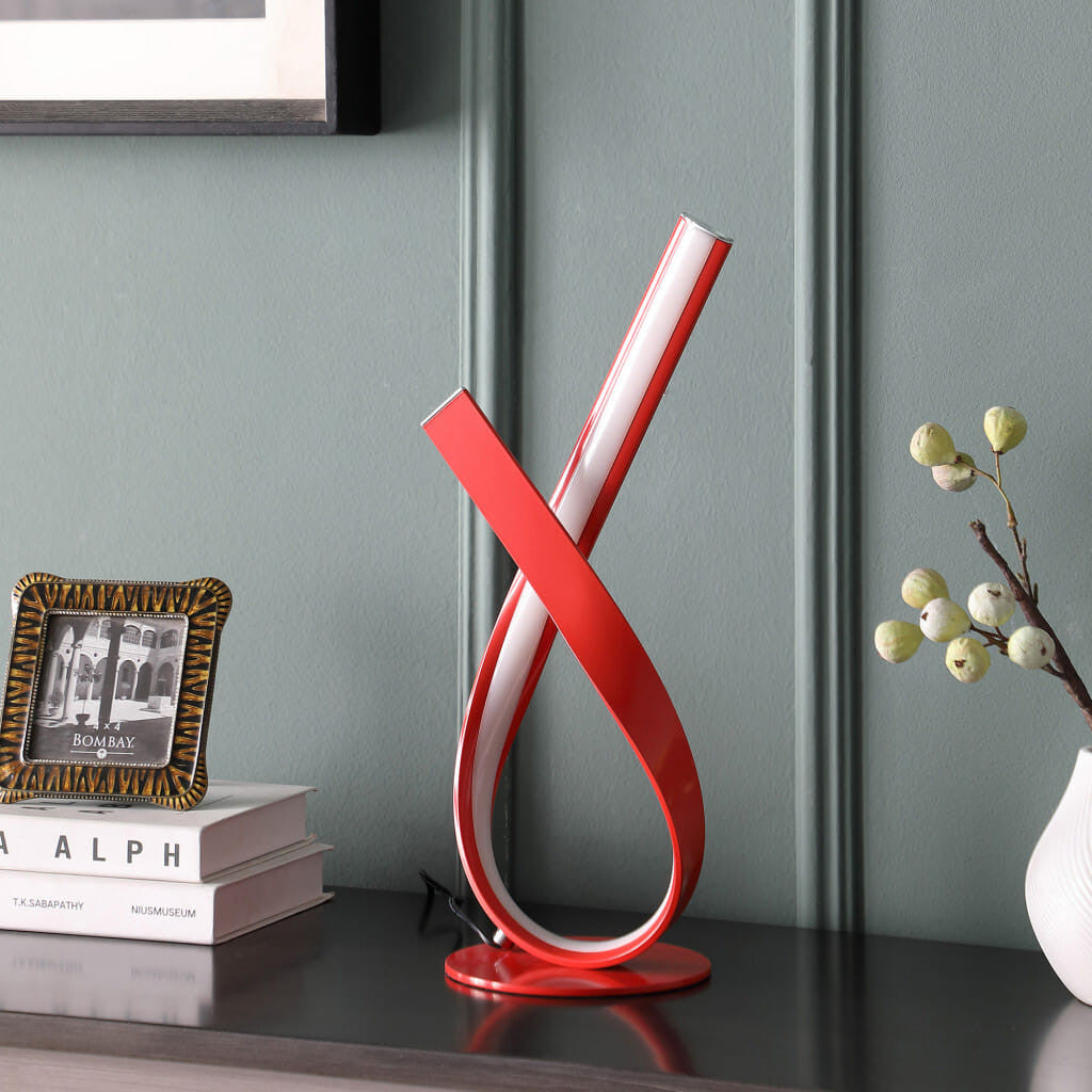 17" Red Modern Abstract Ribbons Table Lamp-0