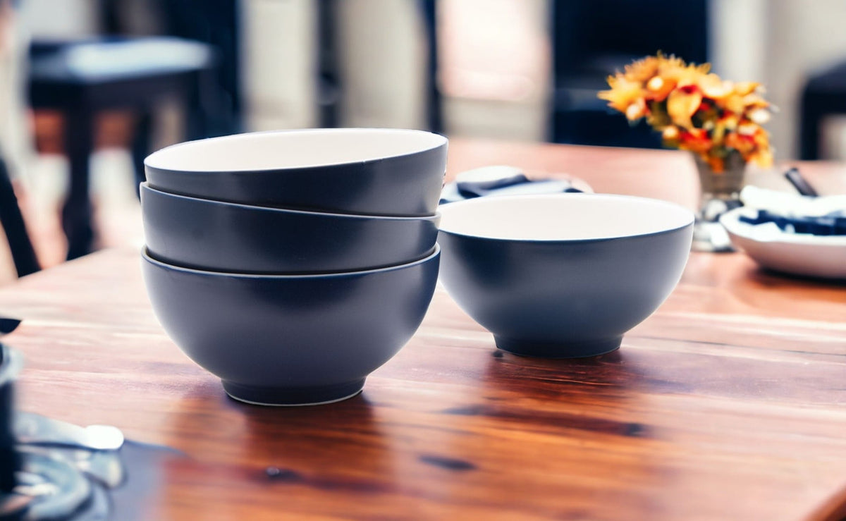 Blue and White Four Piece Porcelain Service For Four Bowl Set-0