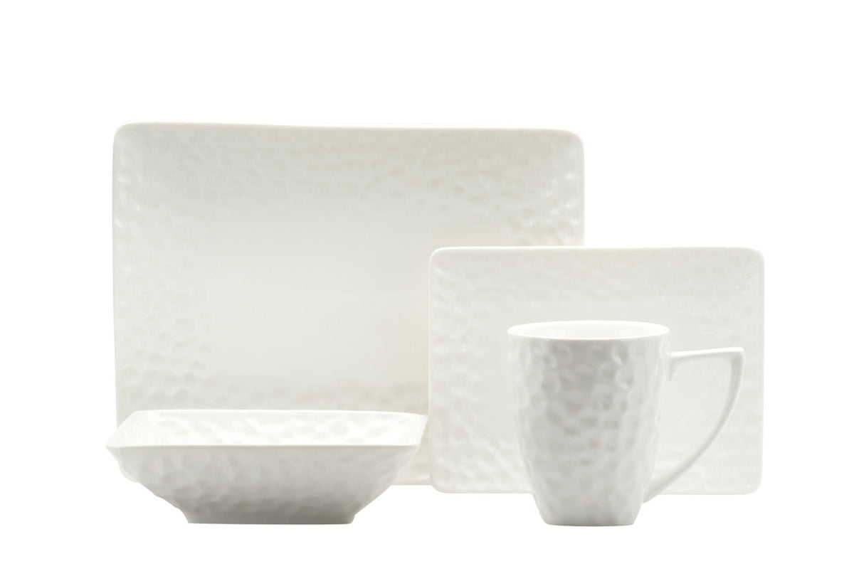 White Six Piece Pebbled Porcelain Service For Six Bowl Set-0