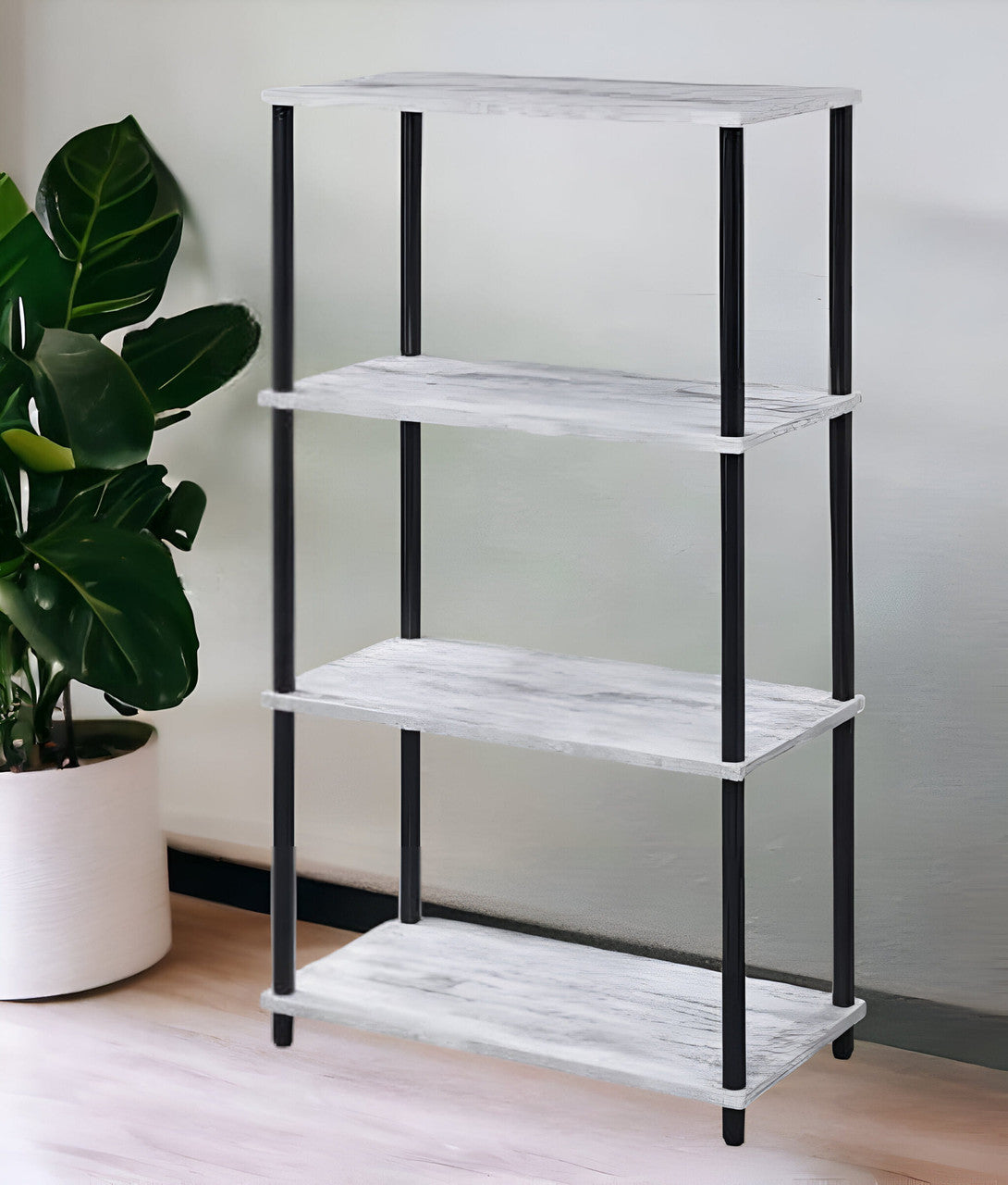 44" Antiqued White Metal Four Tier Etagere Bookcase-0