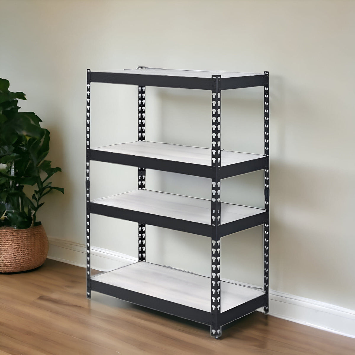 48" Brown and Black Metal Adjustable Four Tier Bookcase-0