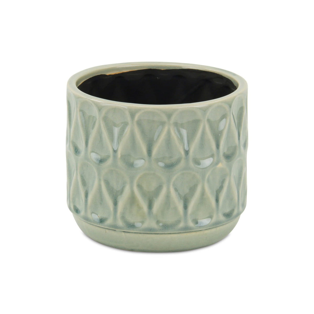 7" Green Geometric Ceramic Indoor Outdoor Round Pot Planter-0