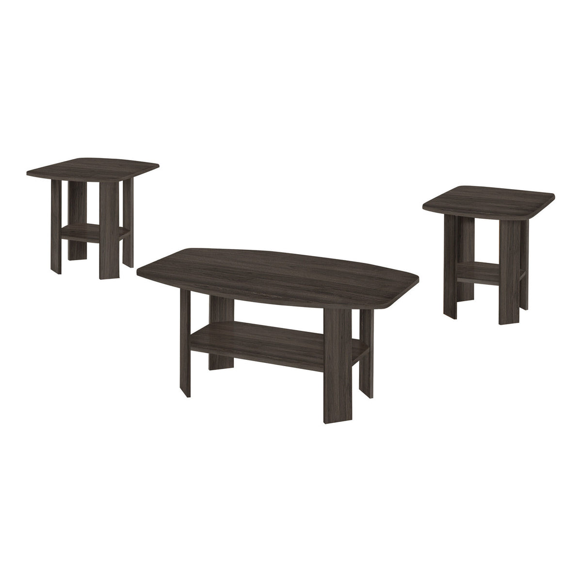 Set of Three 36" Oak Coffee Table With Three Shelves-0