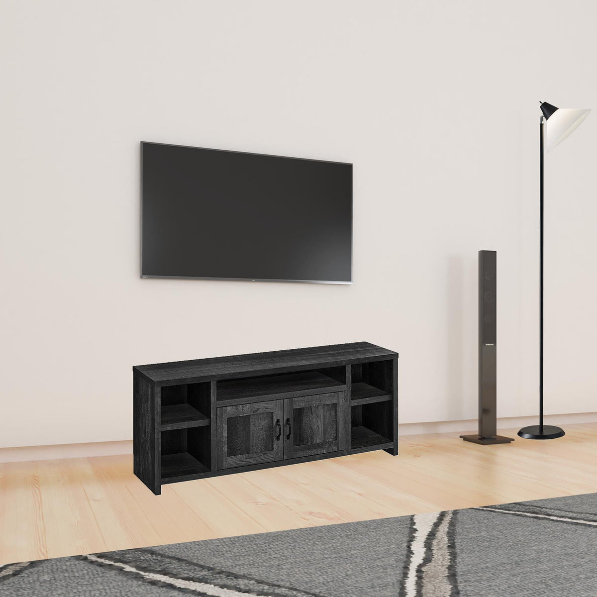 59" Black Cabinet Enclosed Storage TV Stand-0