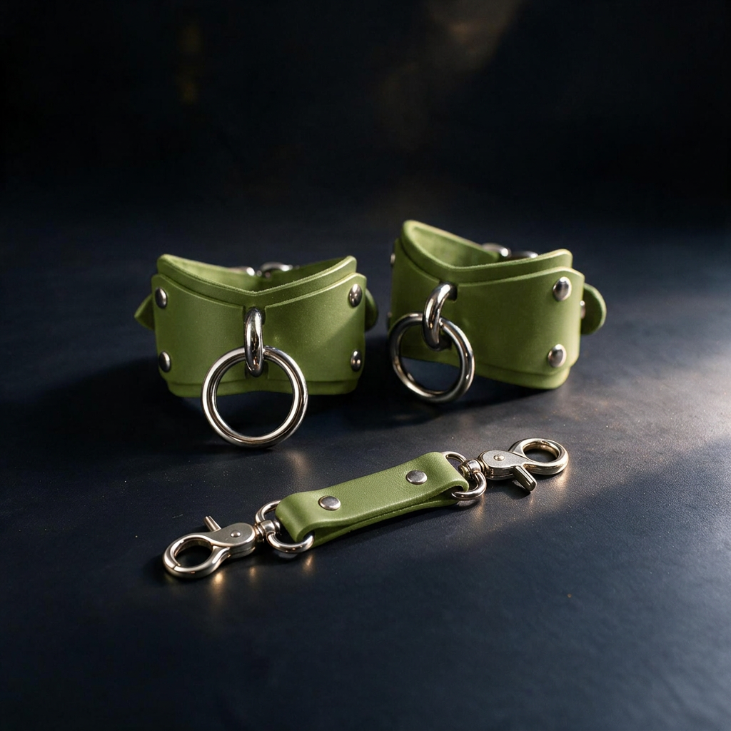 Avocado Leather Bondage Cuffs Wide Wrist Restraints-0
