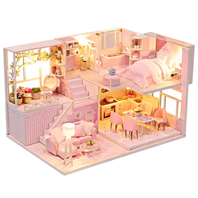 Miniature Wizardi Roombox Kit - Pink Dreams Dollhouse Kit-0