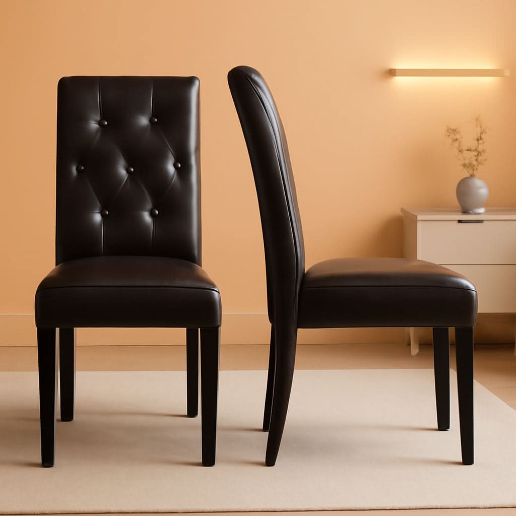 Faux Leather Dining Chairs Brown Set Of 2 For Dining Room-0