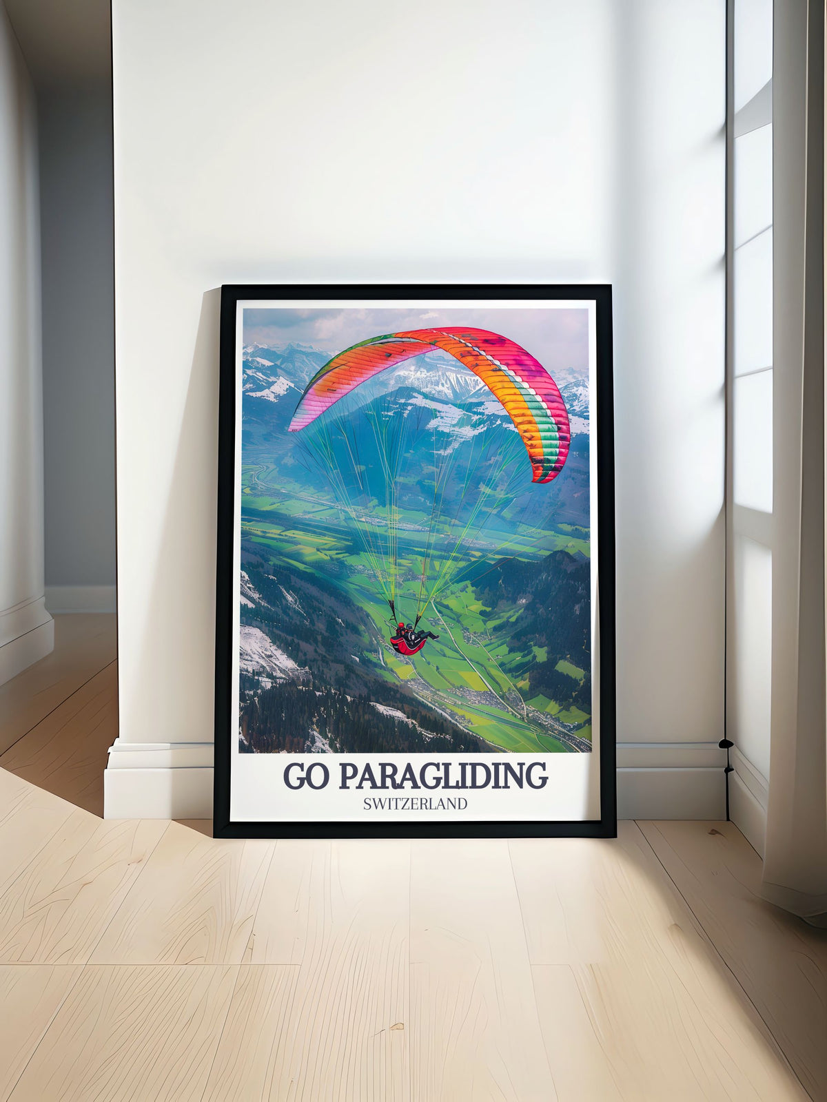 Go Paragliding Custom Prints Swiss Alps Framed Art Jungfrau Vintage Posters-0