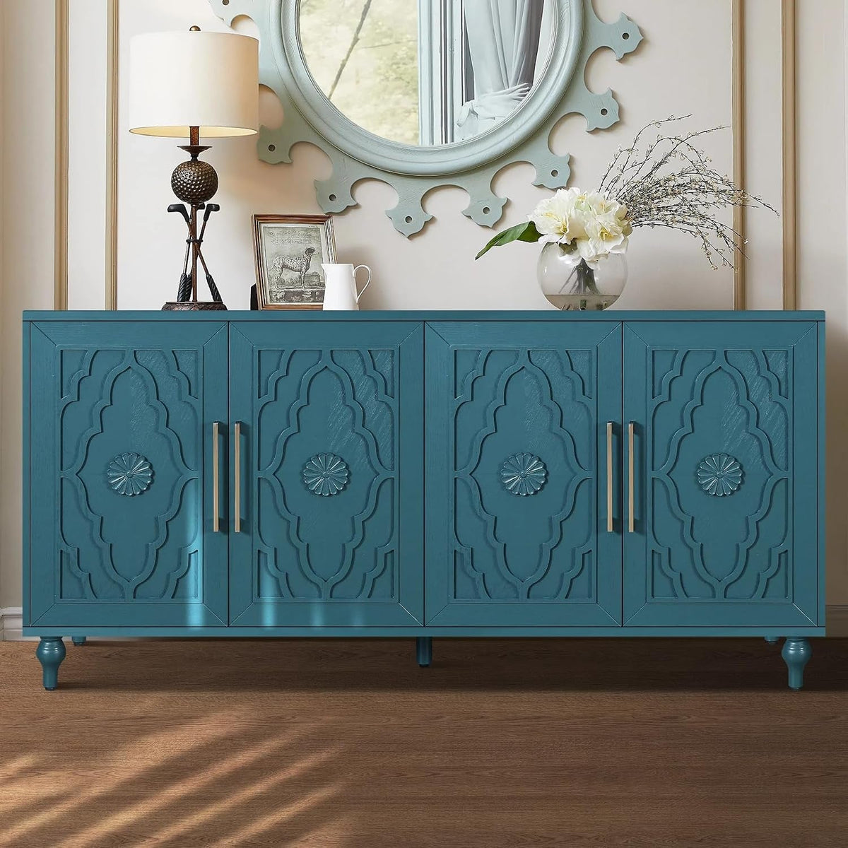 63 Inches Vintage Wooden Sideboard Buffet Cabinet-0