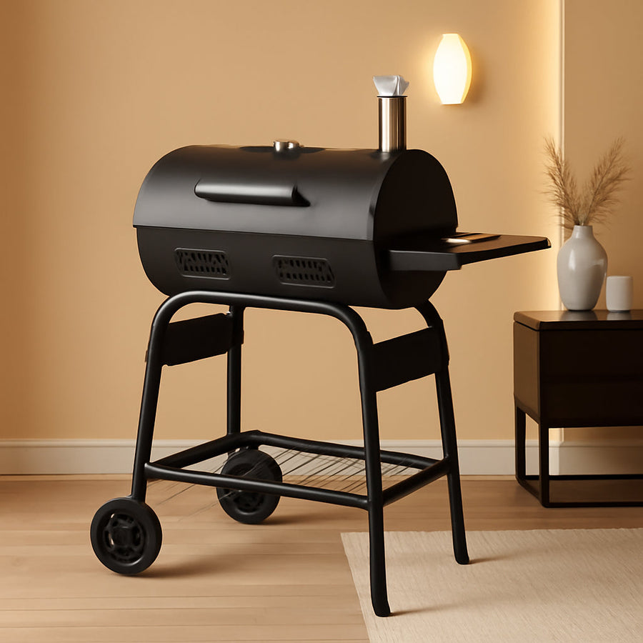 Barrel Charcoal Grill With ExtraLarge 39Inch Side Table