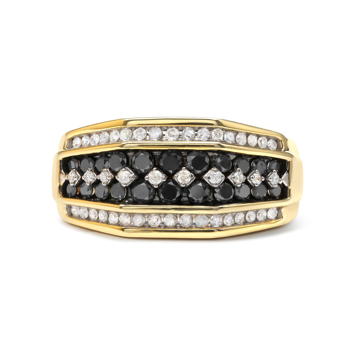 Men's 14K Yellow Gold Plated .925 Sterling Silver 1 1/2 Cttw White and Black Treated Diamond Cluster Ring (Black / I-J Color, I2-I3 Clarity)-0