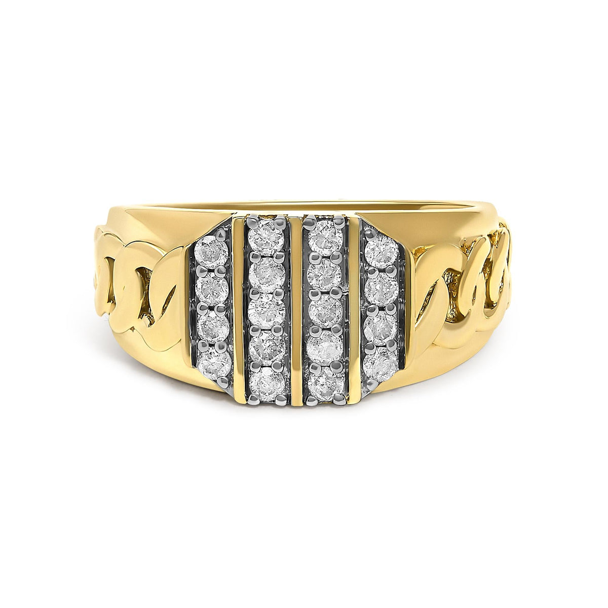 Men's 14K Yellow Gold Plated Sterling Silver Diamond 1/2 Cttw Cuban-Link Band Ring-0