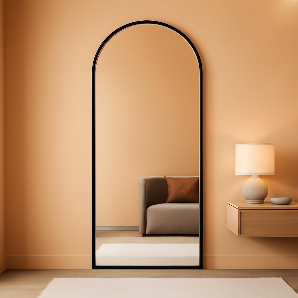 Sleek Arched Full Length Mirror 76 Inch Tall Black Frame-0