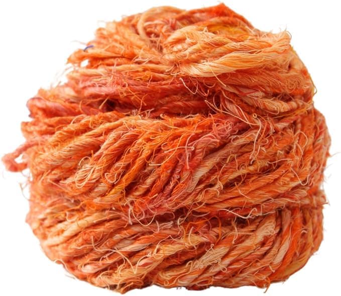 Knitsilk Artisan Orange Linen yarn - Chunky Handspun & Hand-Dyed Yarn | 50 Yards / 100 Grams | Natural & Premium Quality (Pack of 2)-0