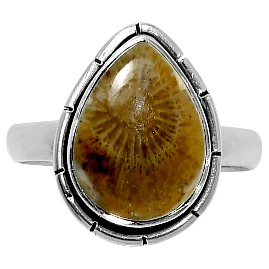 Natural Flower Fossil Coral Ring size-8 R-1011 52-ER14925