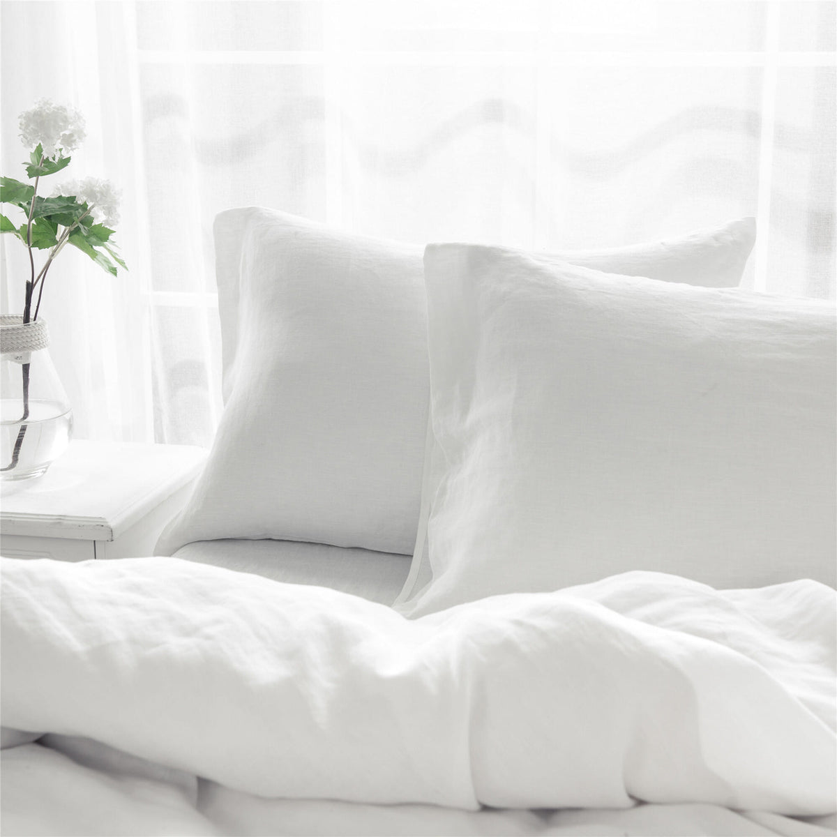 Set of Two Ivory Linen Pillowcases-0