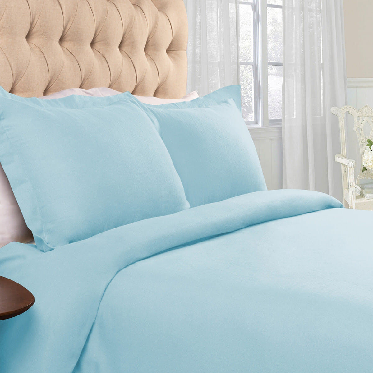 Light Blue King Cotton Blend 0 Thread Count Washable Duvet Cover Set-0